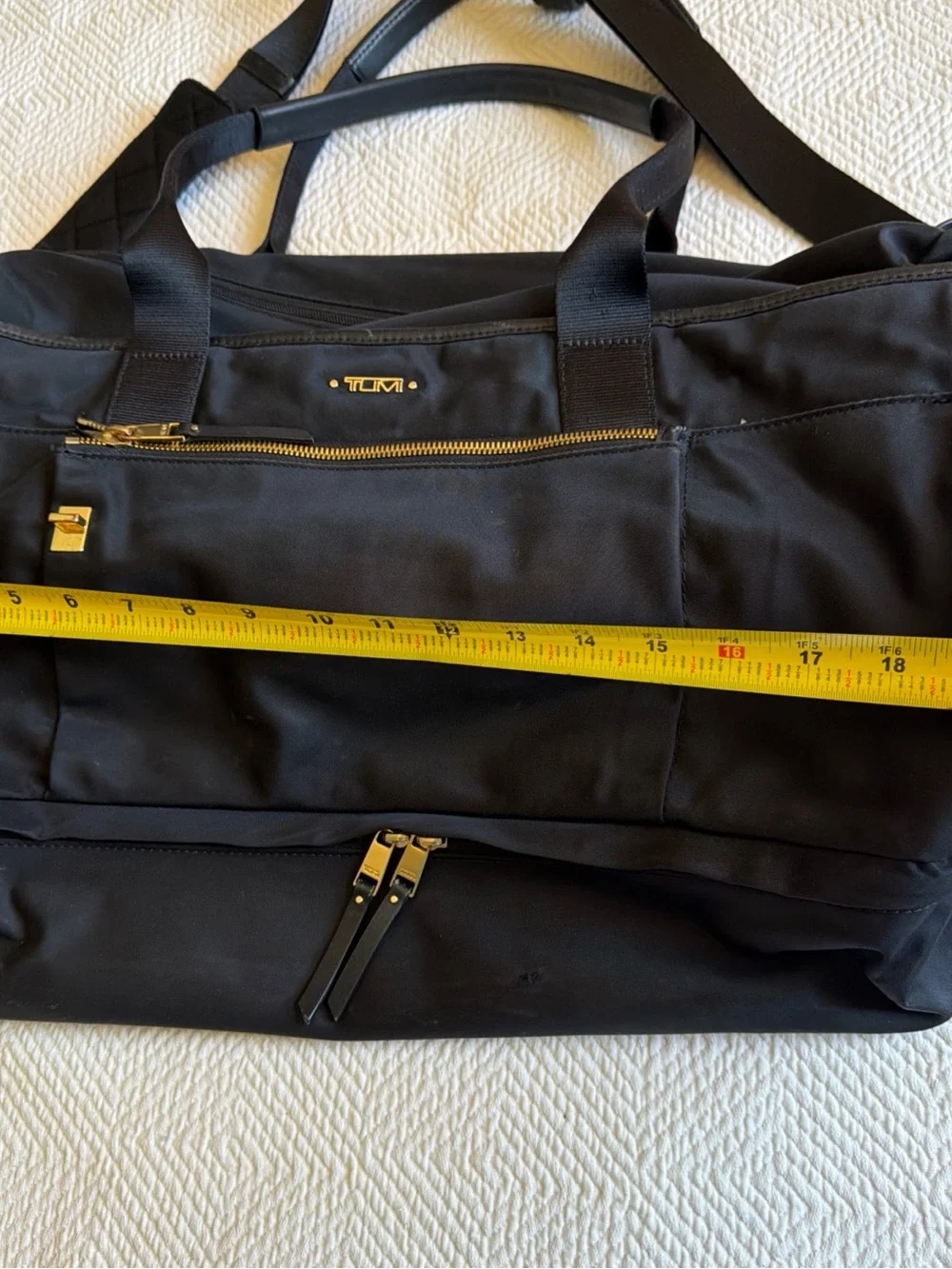 Tumi Black Duffel Bag with Gold Hardware